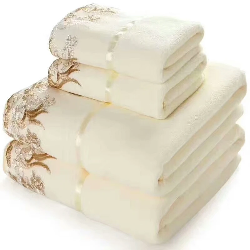 2021 Cheap wholesale high quality soft 100% cotton terry plain dyed embroidery terry cloth gift towel set