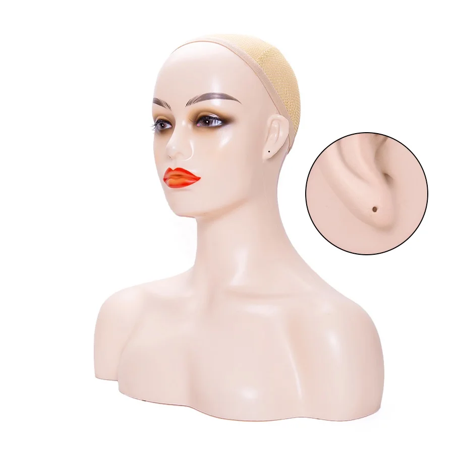 Factory Price Cheap Realistic Mannequin Head Makeup PVC Mannequin Head With Shoulders Wig Model Cosmetology Manikin Head