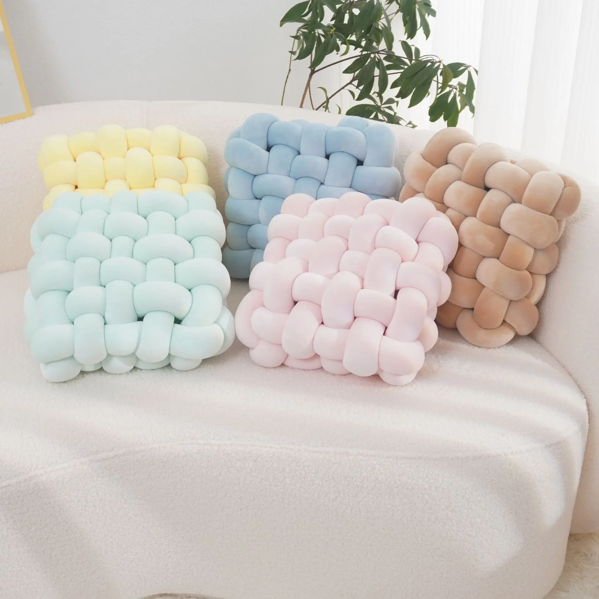 Pillow square woven seat sofa backrest plush cushion handmade braided knot cushion pillow