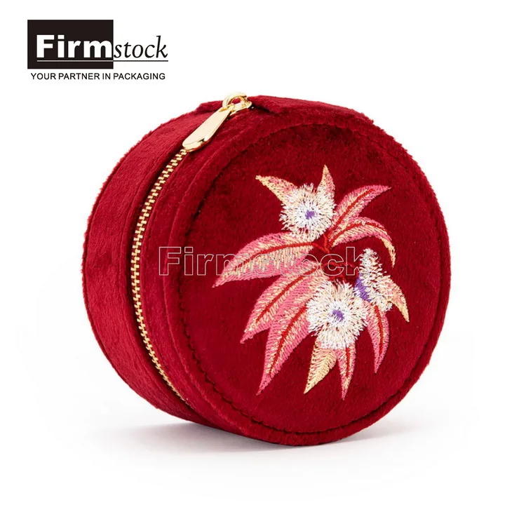 Высококачественные круглые вышитые портативные маленькие пластиковые шкатулки для ювелирных изделий