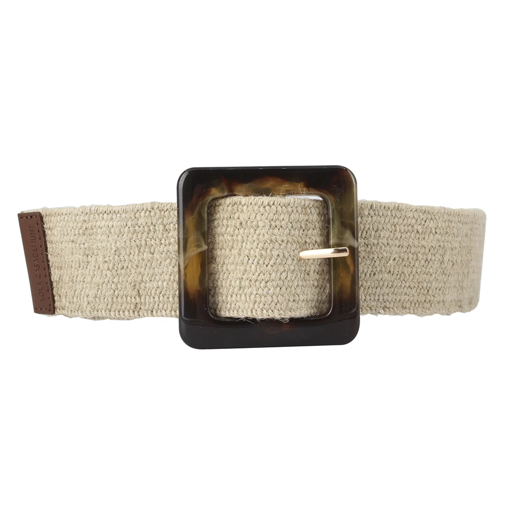 wide linen elastic belts with big square plastic buckle good stretch women belt