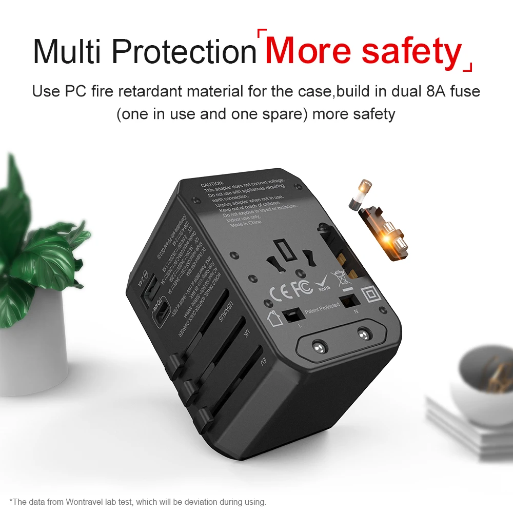 International travel adapter USB C adaptor 45W PD quick charger universal multi plug