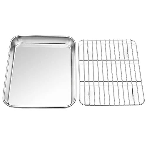 Toaster Oven Pan with Rack, Stainless Steel Compact Toaster Ovenware Pan with Cooling Rack