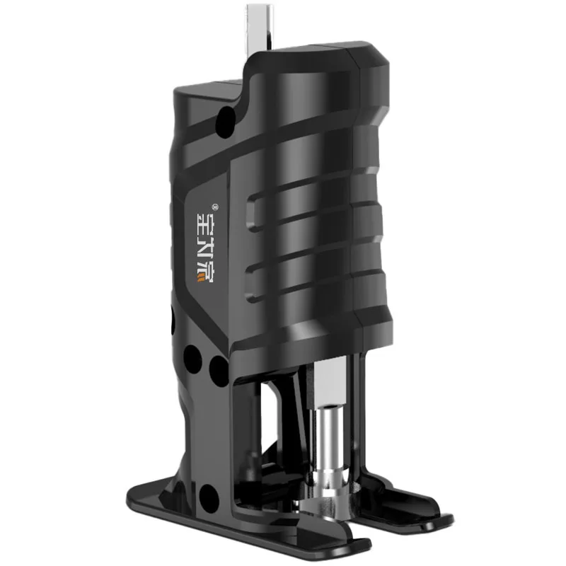 
Curve cutting with conversion head from electric drill to electric saw 