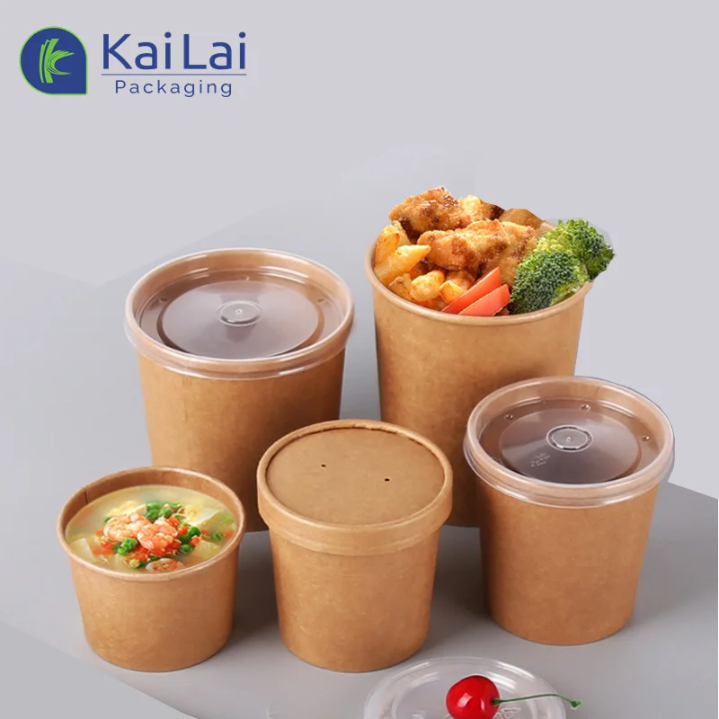 Factory direct recyclable food container biodegradable takeaway soup bowl disposable take away paper bowl with lid
