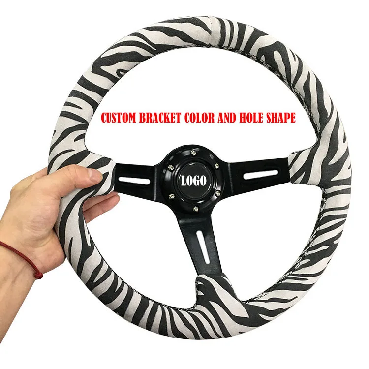 2023 New Customized Universal Leopard Print Car Modified Steering Wheel 350MM Racing Suede Sports Steering Wheel