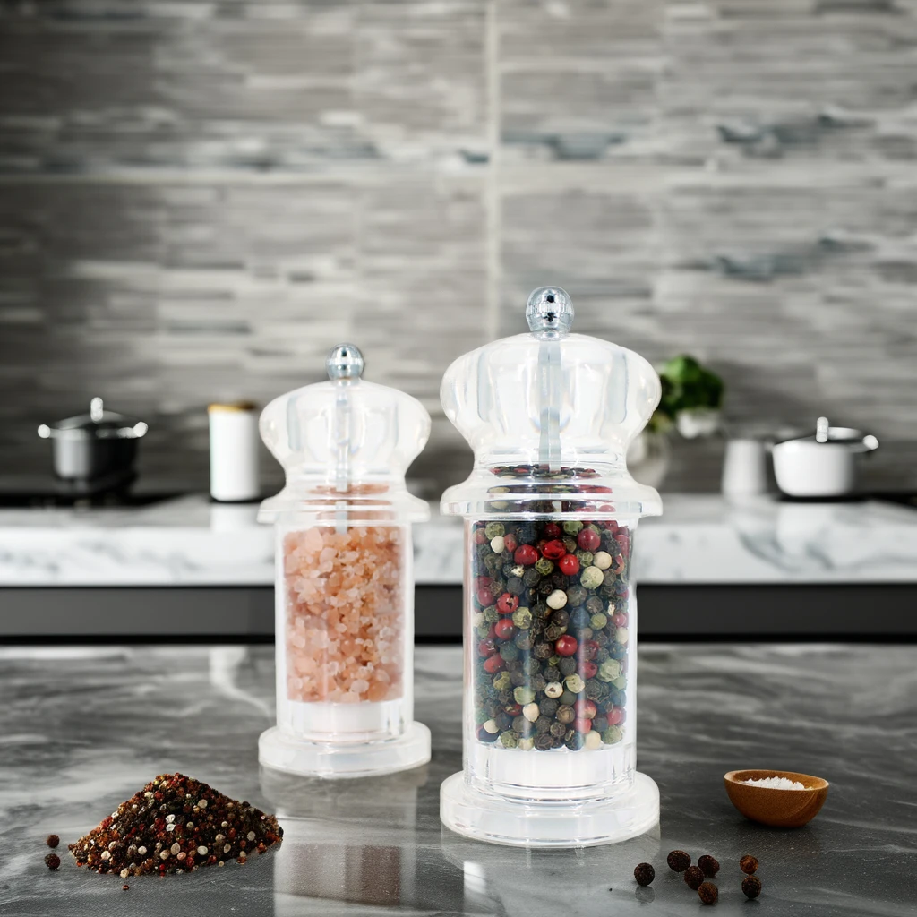 Clear Transparent Acrylic Salt and Pepper Miller Manual Ceramic Mill for Home Use with Custom Logo Box Packing