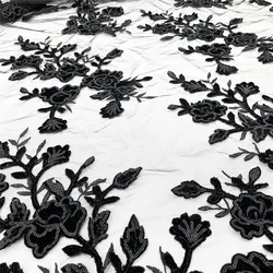 Professional manufacturer sequins Lace 2021 Mesh 3D Embroidered Applique Flower Embroidery Tulle Fabric