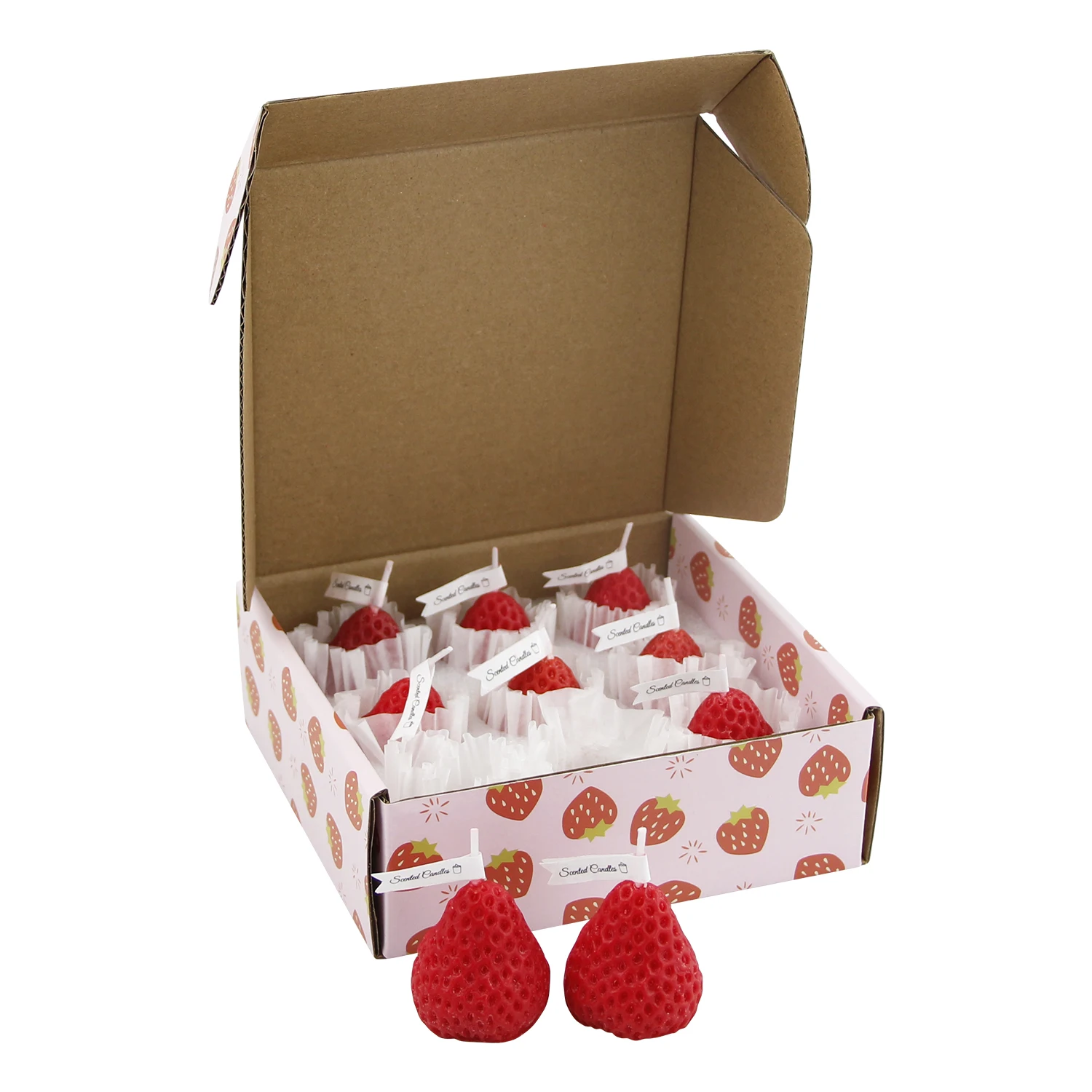 9 PACK Fruit Aroma Soy Wax Decorative Candle for Table Photo Prop Birthday Gift Strawberry Shaped Scented Candle