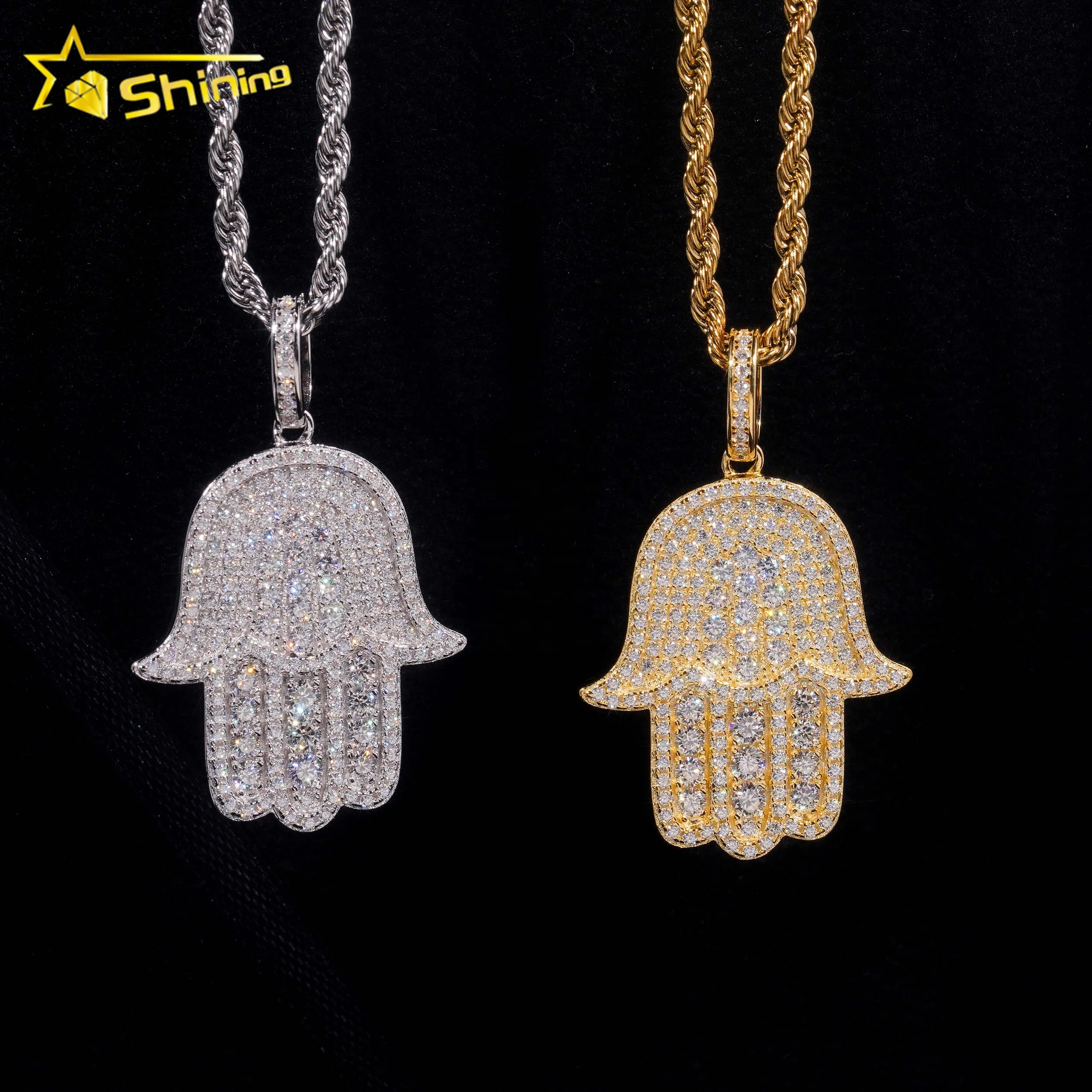 Wholesale Price Iced Out Hamsa Hand 925 Sterling Silver Hip Hop Men VVS Moissanite Pendant