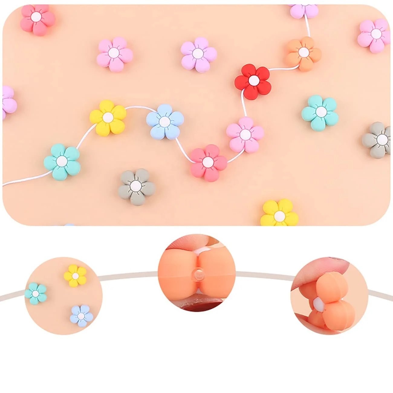 Summer Colorful Cartoon Loose Silicone Spacer Beads for Adults DIY Bracelets Necklaces  Daisy Flower Silicone Bead