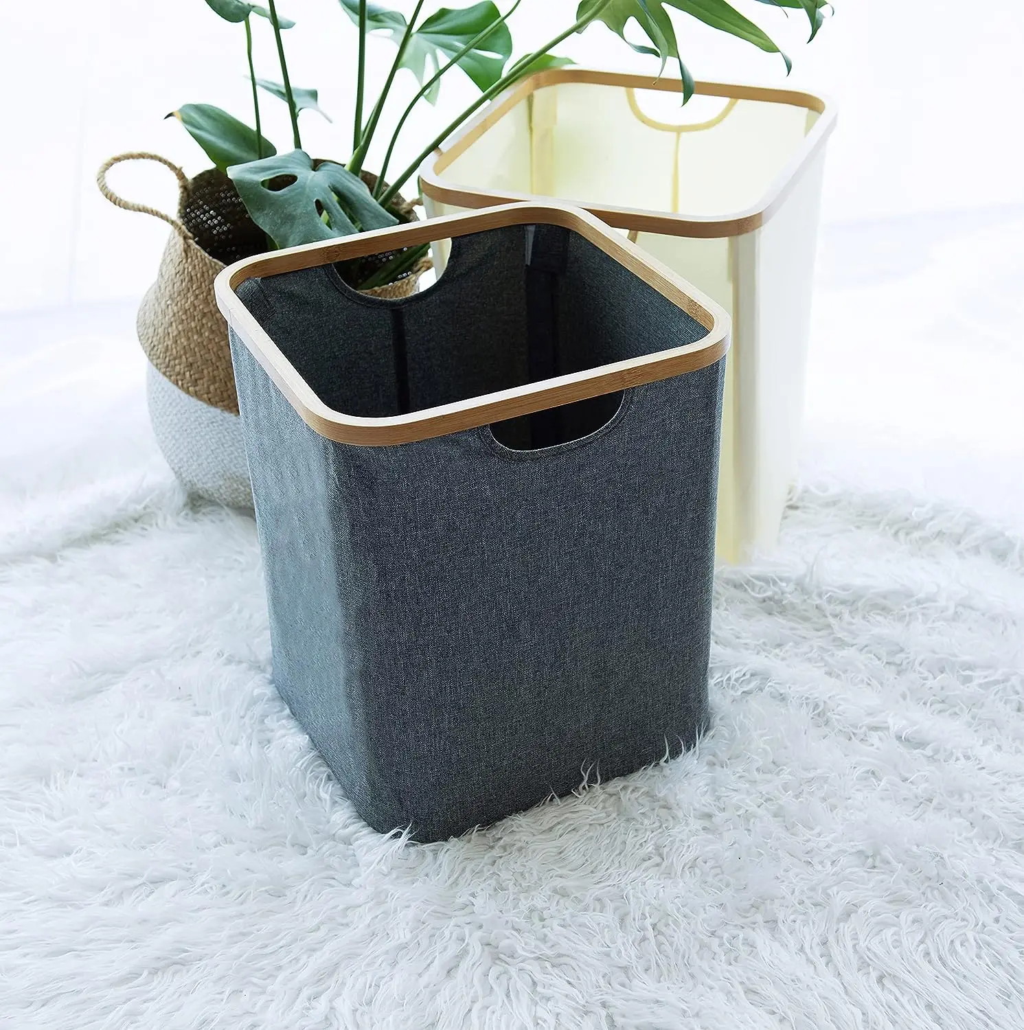 Combohome Foldable Laundry Clothing Storage Bags and Bins Dirty Clothes Household Laundry Hamper Bamboo Collapsible Basket