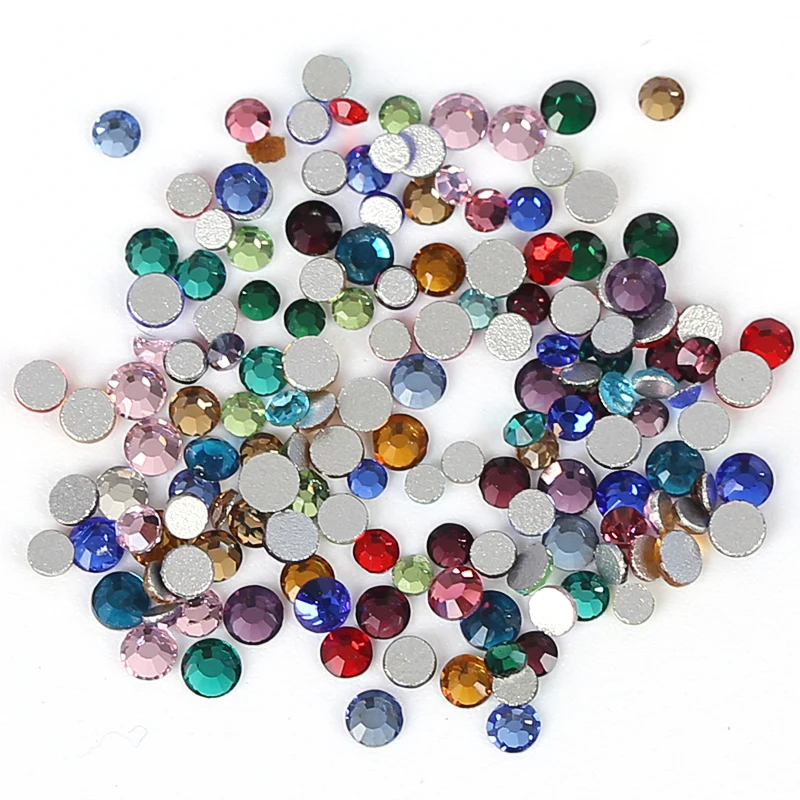 Wholesale Nail glass Rhinestone Round Mixed size Crystal Charm Color Flat Bottom diamond nail decoration
