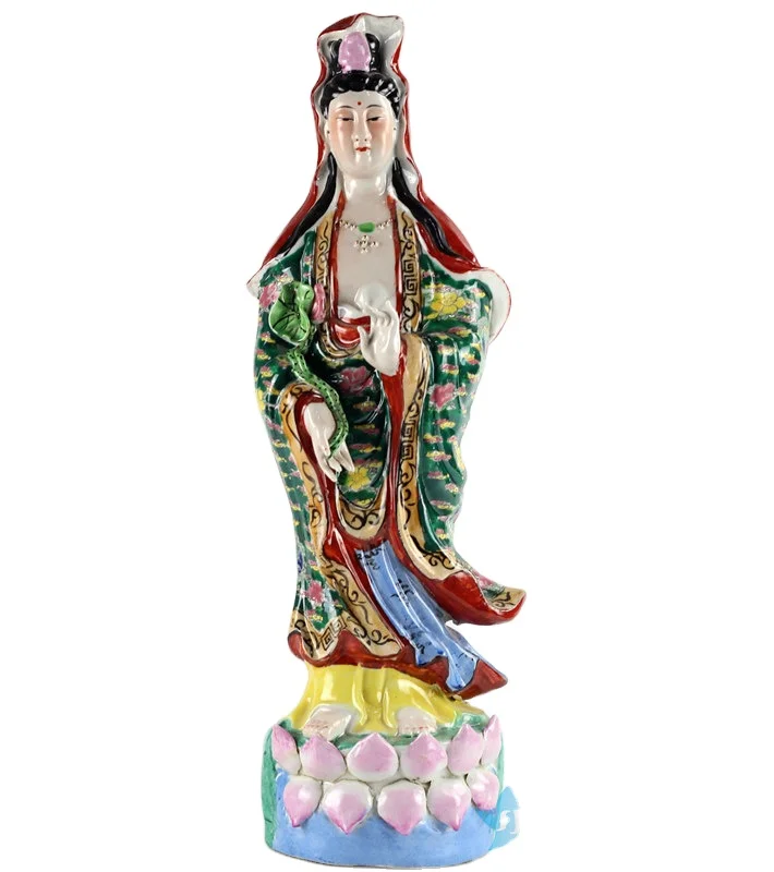 
RYXZ15 Goddness standing on lotus throne porcelain figurine 