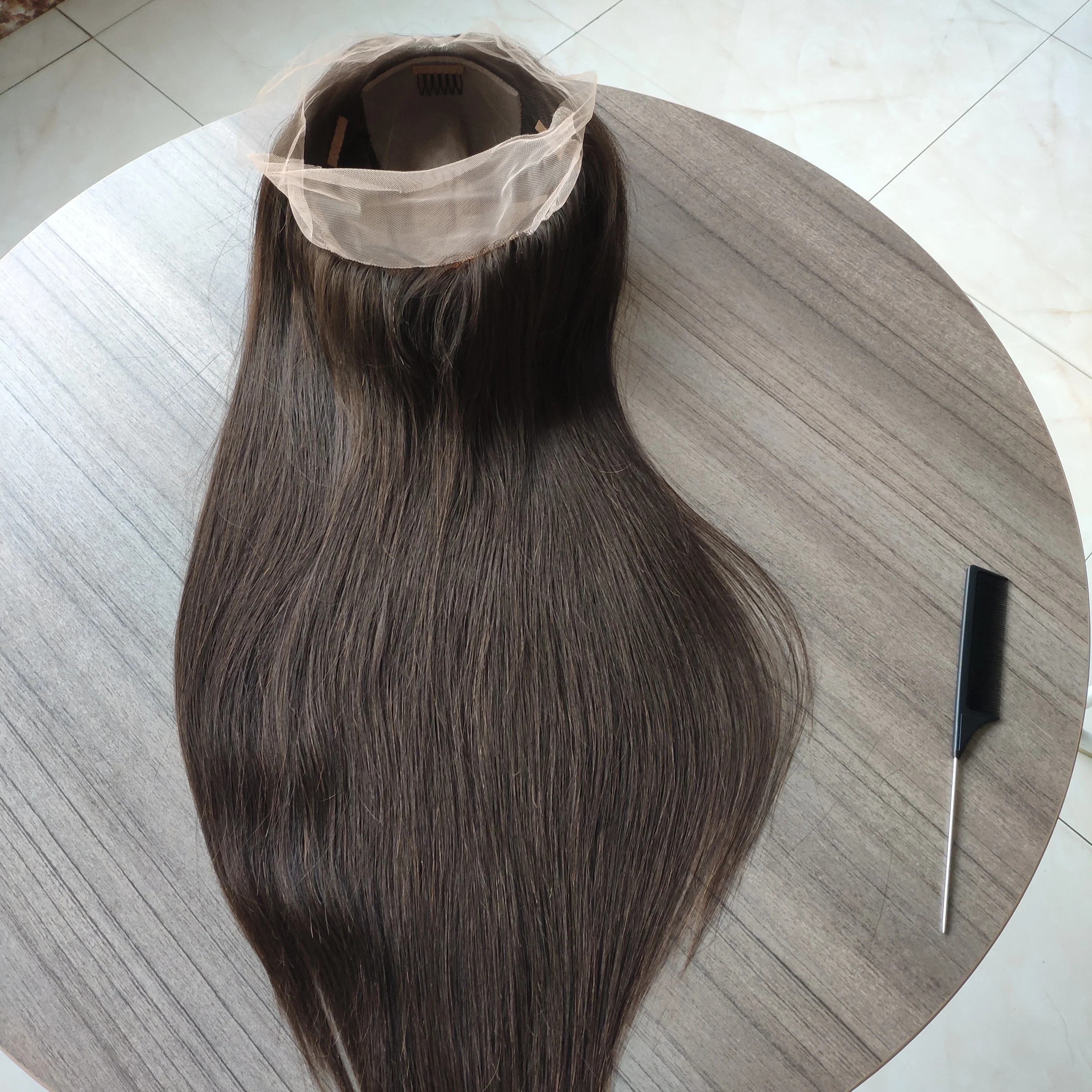 Katerina natural brown virgin cuticle aligned european virgin human hair silk top wig 30 inch full lace wig medical wigs