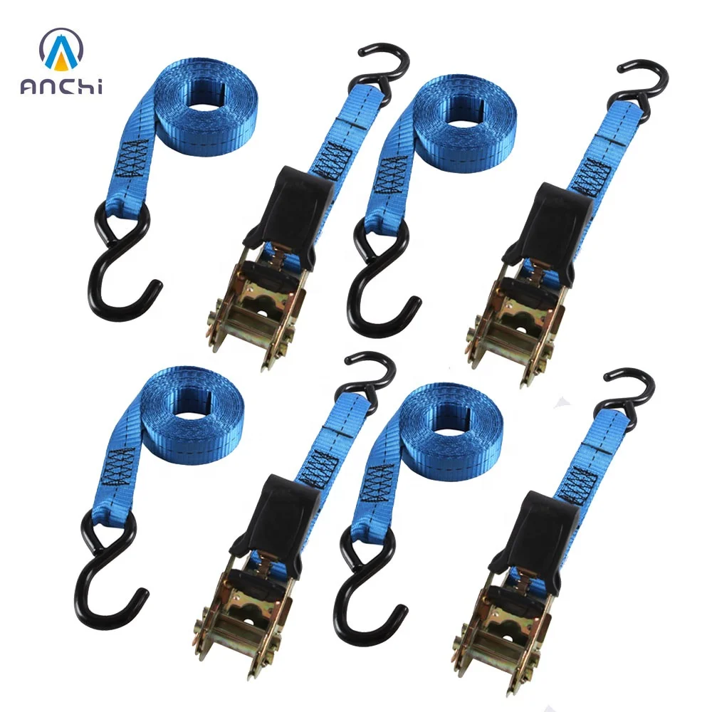 1inch 25mm Blue ratchet tie down straps 4 pack 15ft 1500lbs