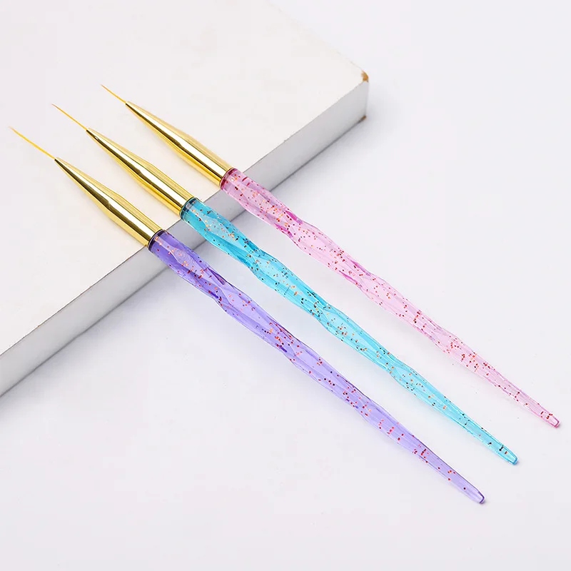 Destly High quality 3pcs/set nail liner brush painting flower manicure drawing tools private label acrylic liner nail brush