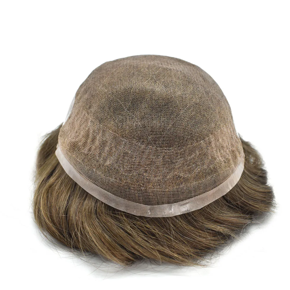 XF Natural Lace Base PU Around Men Extension Stock Human Hair in Fashion Spiky Toupee replacement BX2 man Hair Wig