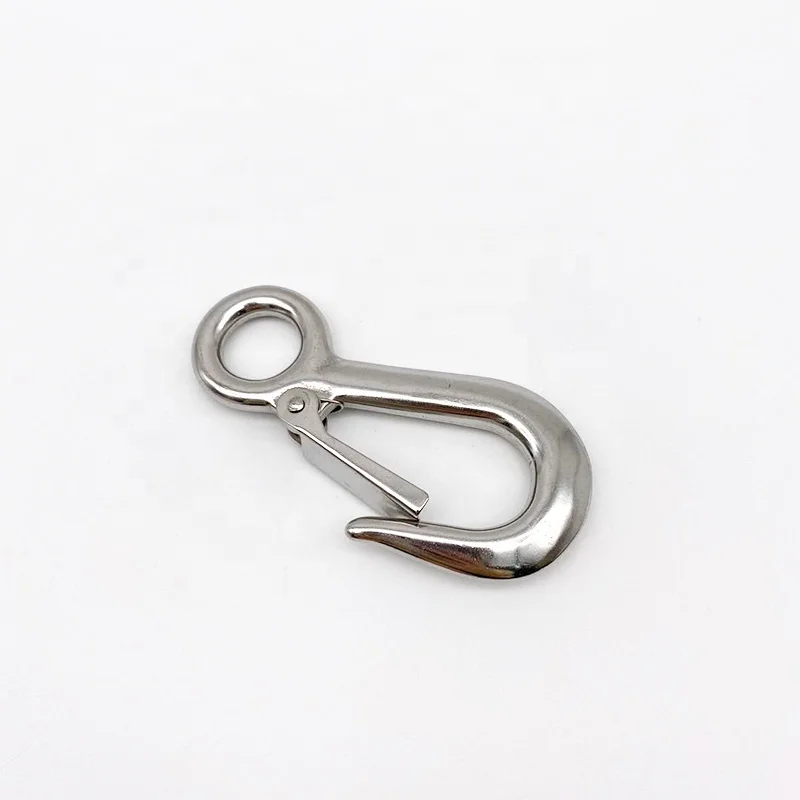 Stainless Steel Large Eye Hook With Latch Rigging Hardware 304/316 Lifting Cargo Snap Hook Spring Latched Crane Hooks