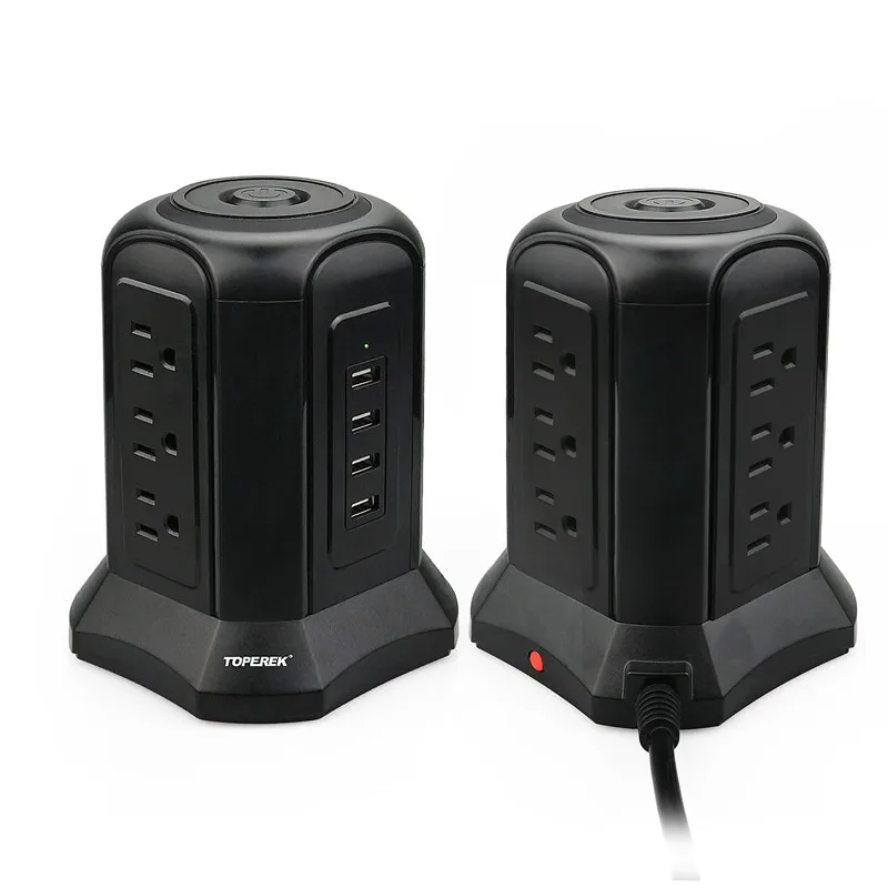 Private Model Wireless Charger Power Strip With Surge Protector, Tower Power Strip with 9 Socket and 4 USB, OEM orders Accepted