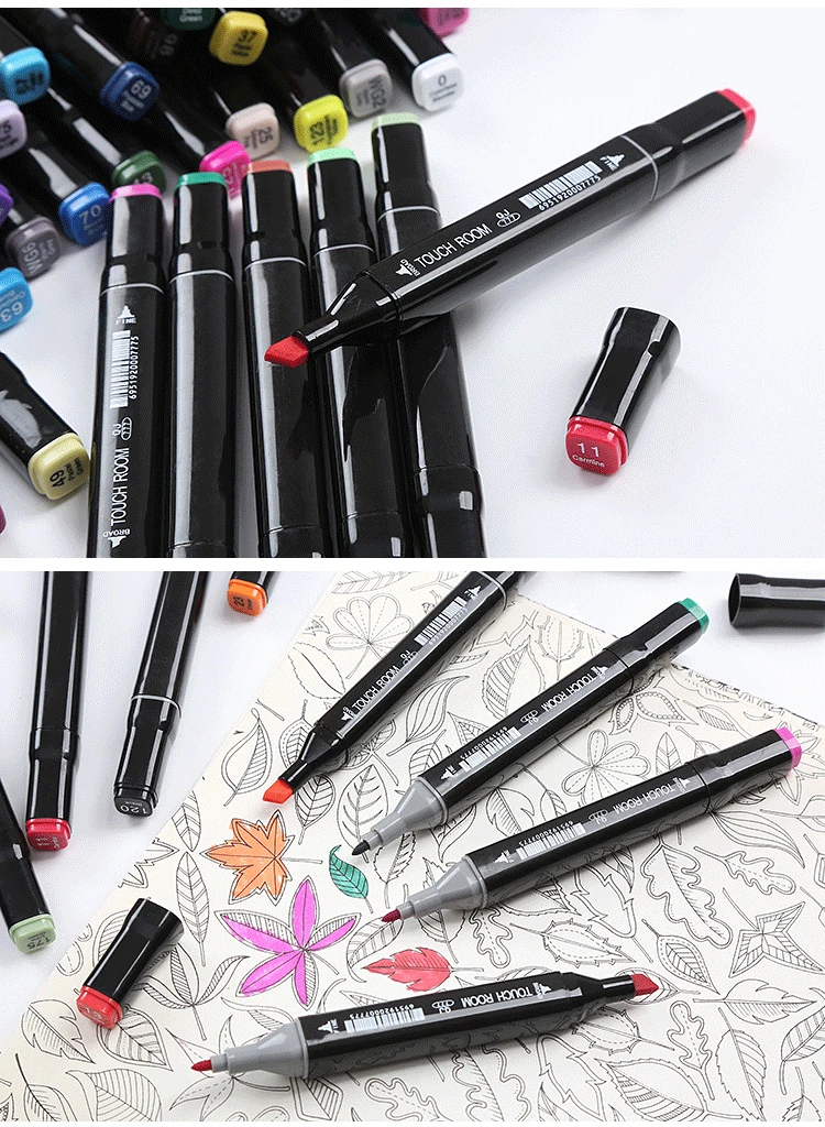 Different Colors Alcohol- Based Tip Dual Brush Marker Pen For Painting Coloring Sketching and Drawing