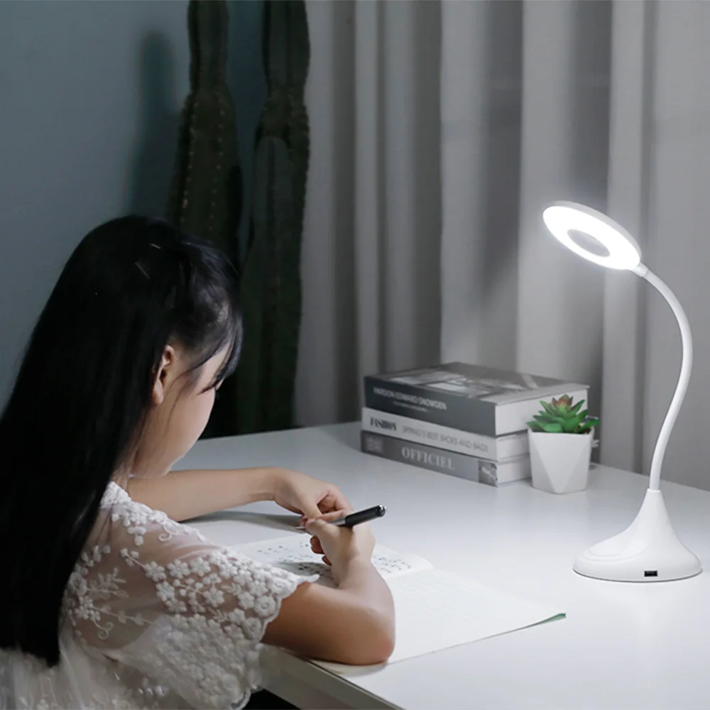 Biumart flexible neck hose eye protection usb rechargeable night light smart touch led desk light table reading lamp for bedroom