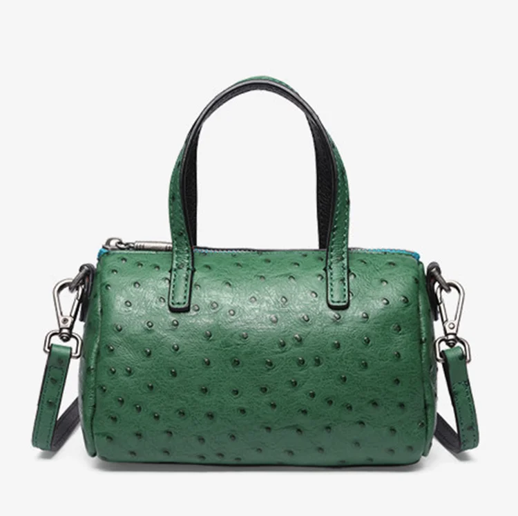 2023 New Collection Women Genuine Leather Handbags Famous Designer Ostrich Embossed Leather Round Bags for Lady