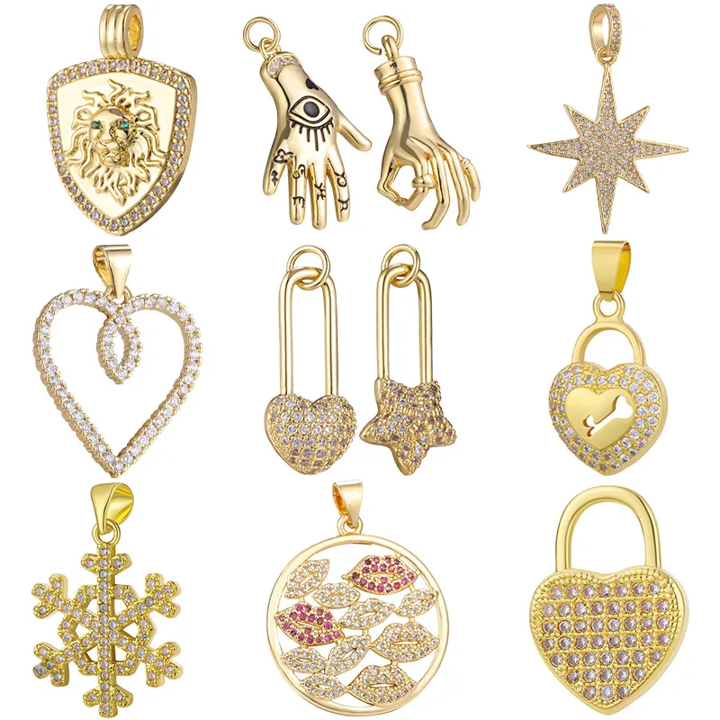 DIY Luxury Gold Lion Hamsa Hand Love Heart Locket Lips Snowflake Charms For Women Handmade Pendant Jewelry Making