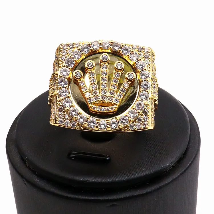 Factory Wholesale 14k Gold Plated CZ Hip Hop Jewelry Ring For Men Shining  Fashion Jewelry Diamond Crown Rings Dropshipping