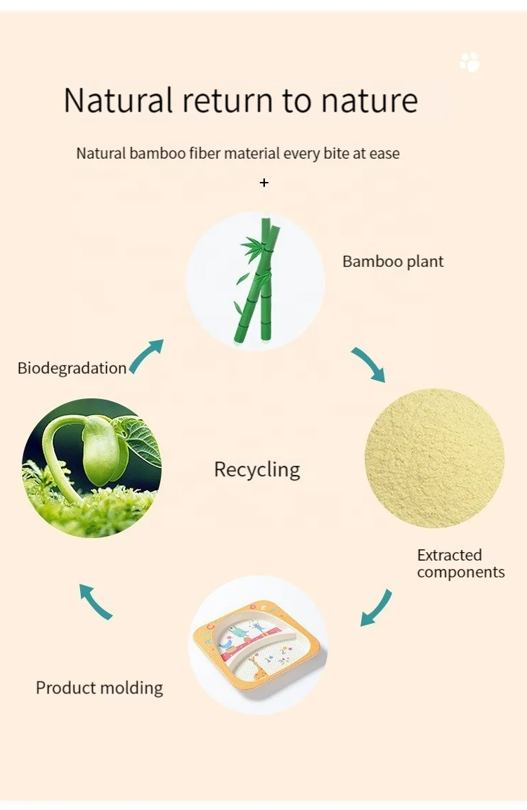 2022 New Bamboo Fiber Children Tableware Kids Plates and Bowls Biodegradable Baby Feeding Dishes 5pcs Cartoon Divided Plate Set