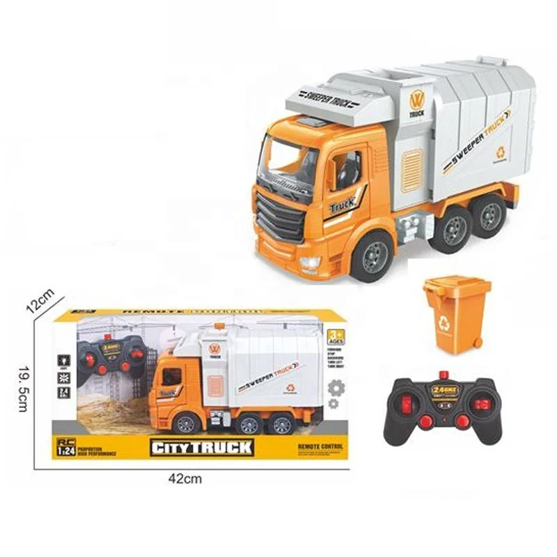 Hot sale 2.4G remote radio control dump garbage rc truck for kids sanitation toy car with 1:24 6x6 drift off road construction