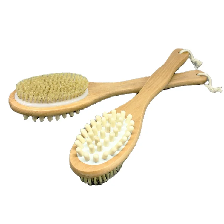 
Dry Brushing Body Two Sides Brush Long Handle Double Side Wooden Shower Massage Dry Body Bath Brush 