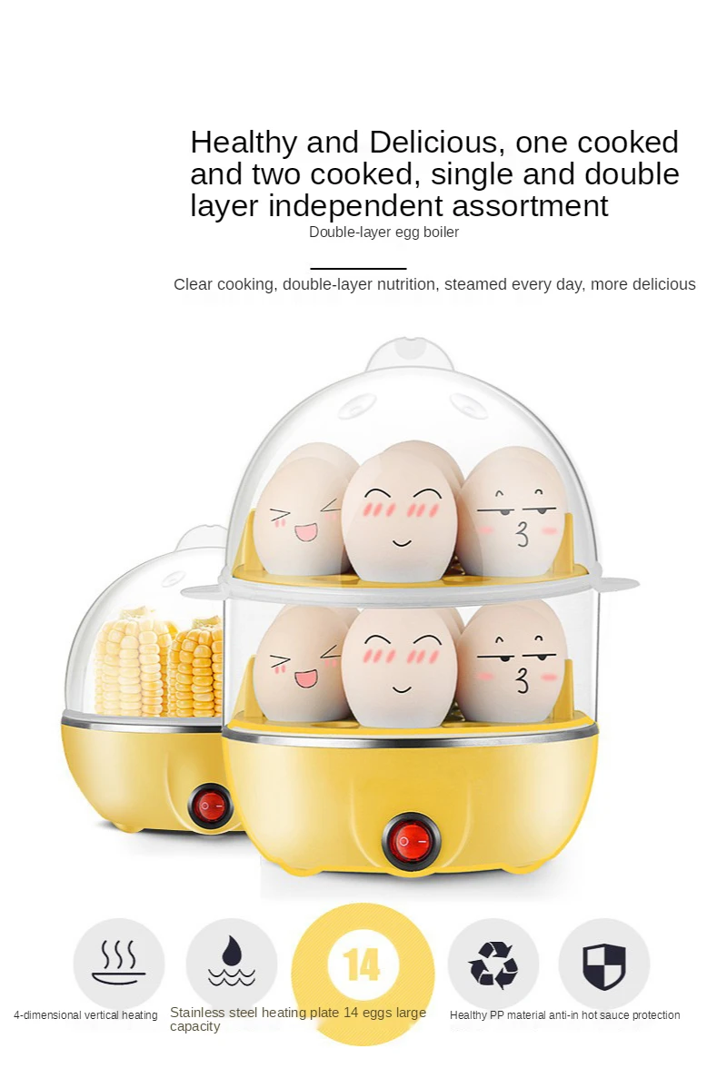 Electric Egg Steamer Breakfast Machine Auto Power Off Double Layer Poacher Multi-function Food Processor Kitchen Gift Boiler