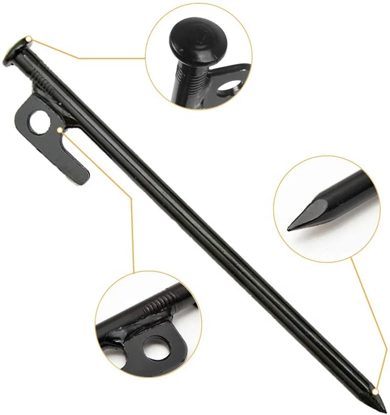Wholesale Inflexible Tent Stakes 20CM Heavy Duty Metal Tent Pegs for Camping Steel Tent Stakes Unbreakable