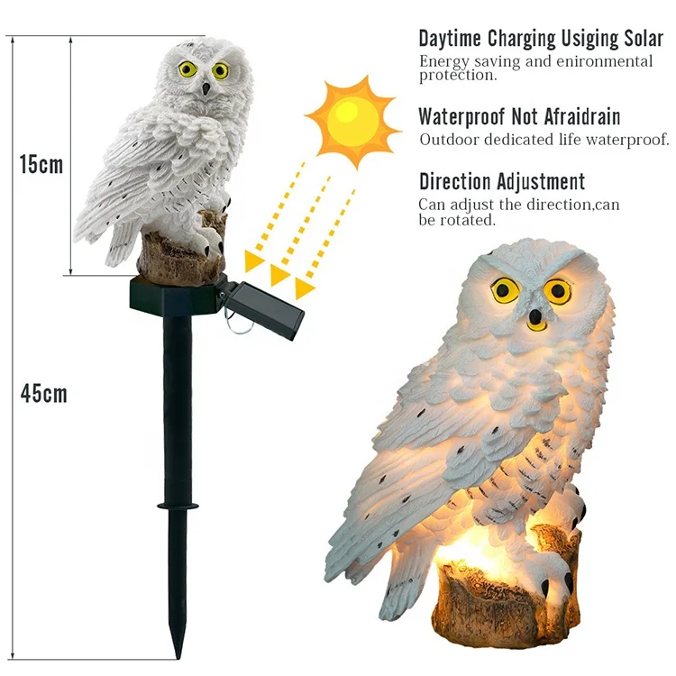 Olar Lights Outdoor Garden Decorative, Resin Owl Solar LED Lights Figurine with Stake, Waterproof Garden Statues for Garden Lawn