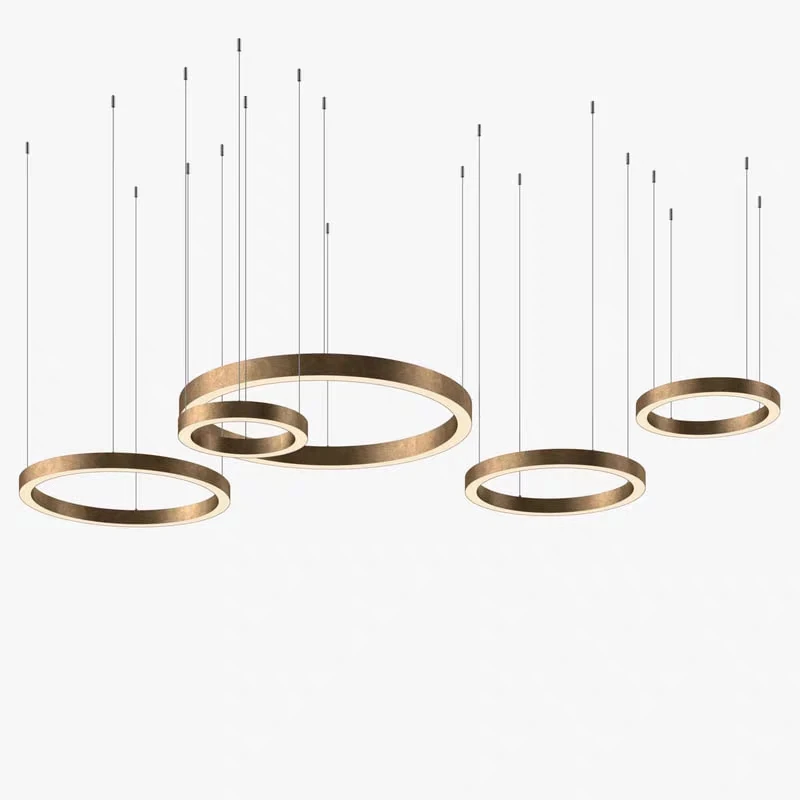Modern brass gold ring led hanging light for hotel lobby led ring pendant chandelier decoration