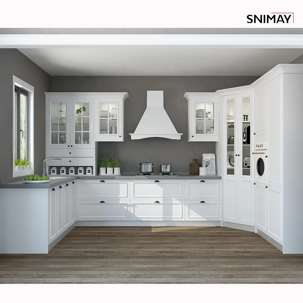 Villa White Lacquer Solid Wood Classic Luxury Kitchen Cabinet