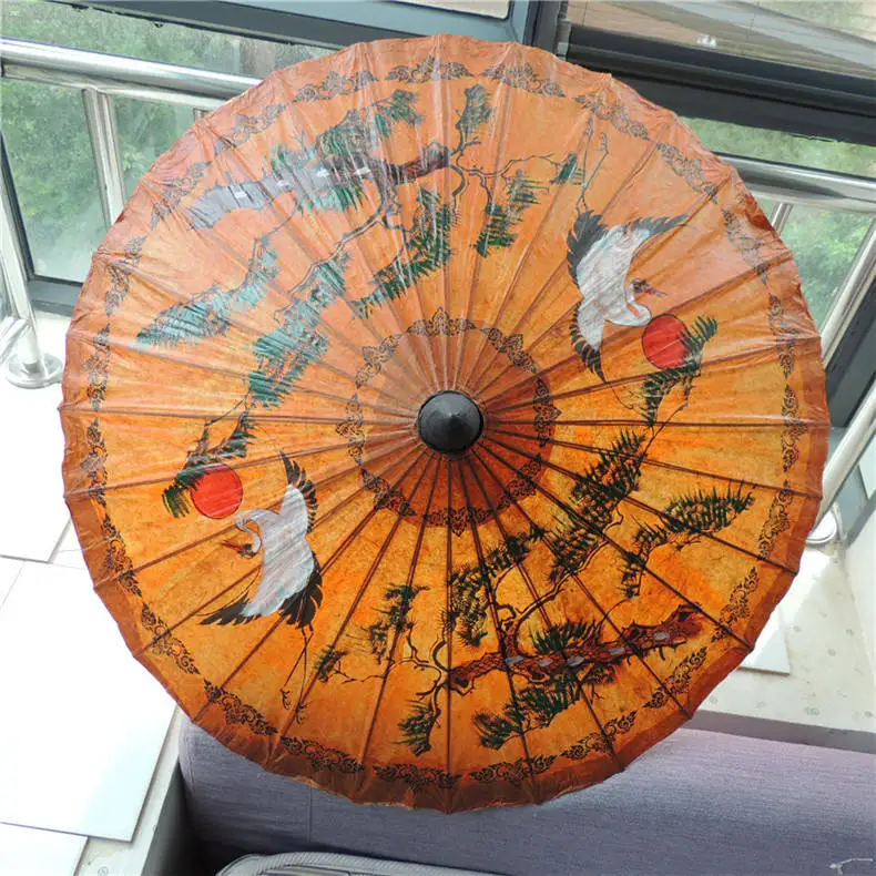 TX116 Handmade Classical Oiled Paper Umbrella Thai Style Waterproof Crane Dragon Phoenix for Bar Decoration Hanging for Adults