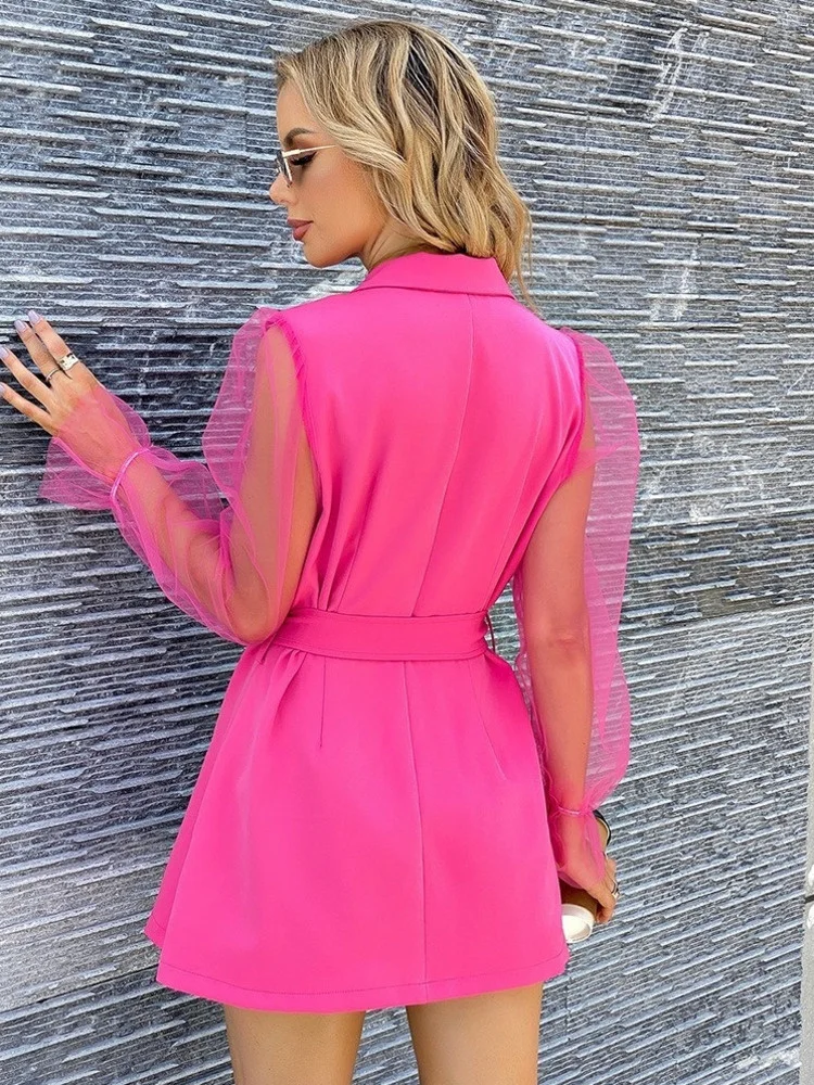 Office Lady Blazer Dress Suits Long Sleeve V Neck Fashion Spring Autumn Jacket Trendy Elegant Formal Hot Pink Blazer Dress