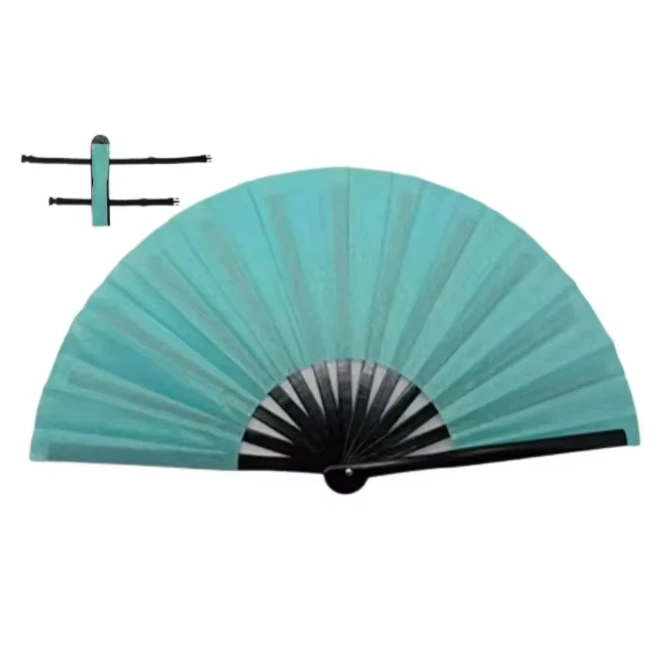 13-inch Wholesale Hot Selling 33cm Black Bamboo Rib Shiny Fabric With Fan Bag Large Fan Hand Fan