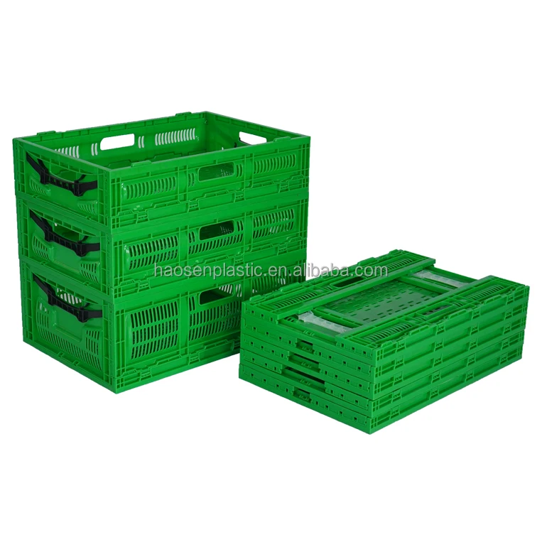 Stackable and practical plastic folding crate for transporting fruits and vegetables