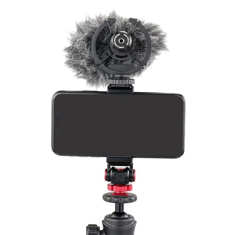 Cell Phone Tripod Mount Adapter Holder Phone Tripod Mount Cold Shoe Camera Phone Hot Shoe Holder 360 Adjustable Rubber Pad Clip
