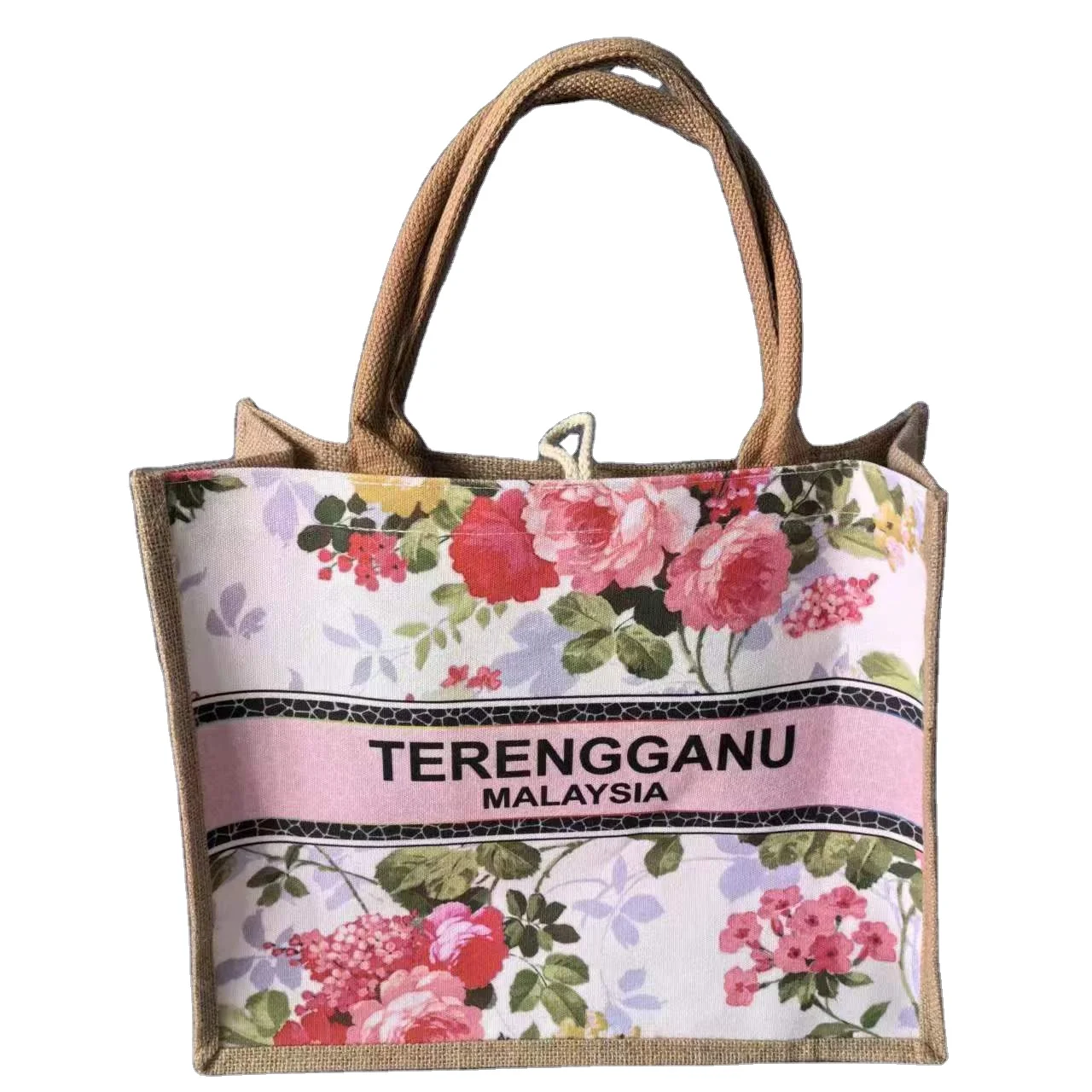 Custom Design Large Jute Burlap Shopping Beach Tote Jute Bag With Soft Cotton Handles with inside pocket