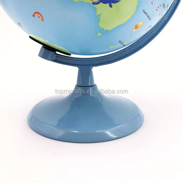 7' Blue Cartoon Animals Plastic Pvc World Globe with Lamp for Children Teaching