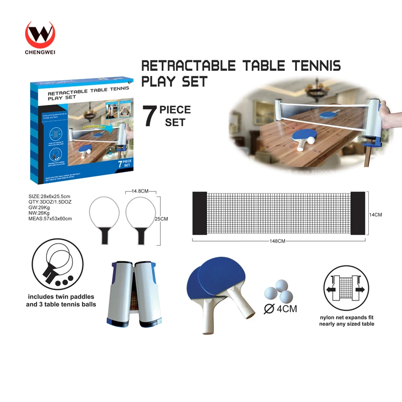 
Kids Toy Portable Racket Table Tennis Set With Retractable Net Extends 