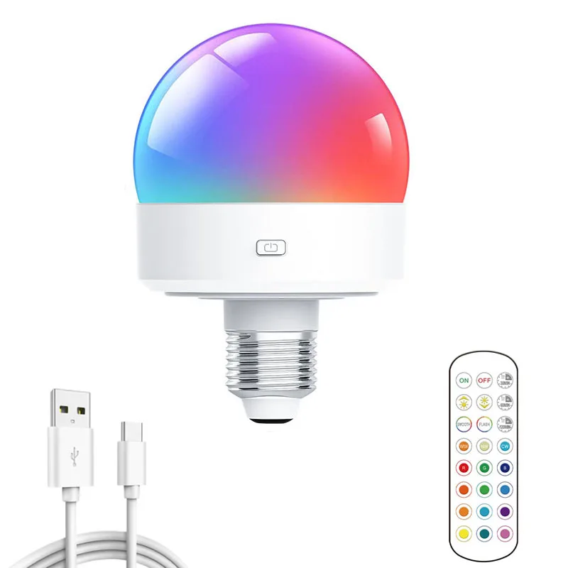 Led Battery Operated Light Smart Rechargeable Remote Control RGB E27 Bulb