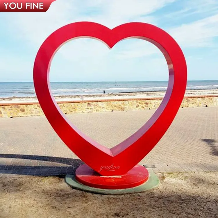 Outdoor Garden Decoration Custom Modern Art Mirror Polished Metal Stainless Steel Heart Shape Arch Statue