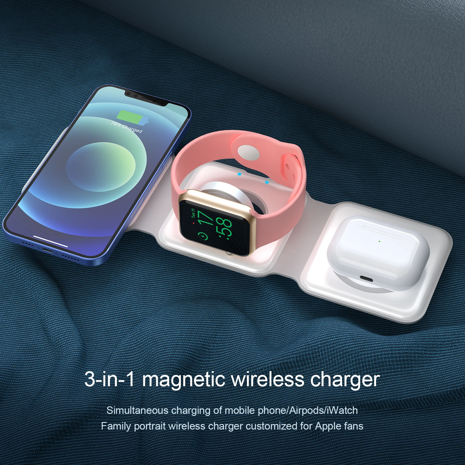 3 in 1 Magnetic Wireless Charger Foldable Fast Charging Station Compatible with AirPods Pro Pad Nano 3 in 1 Wireless Charger