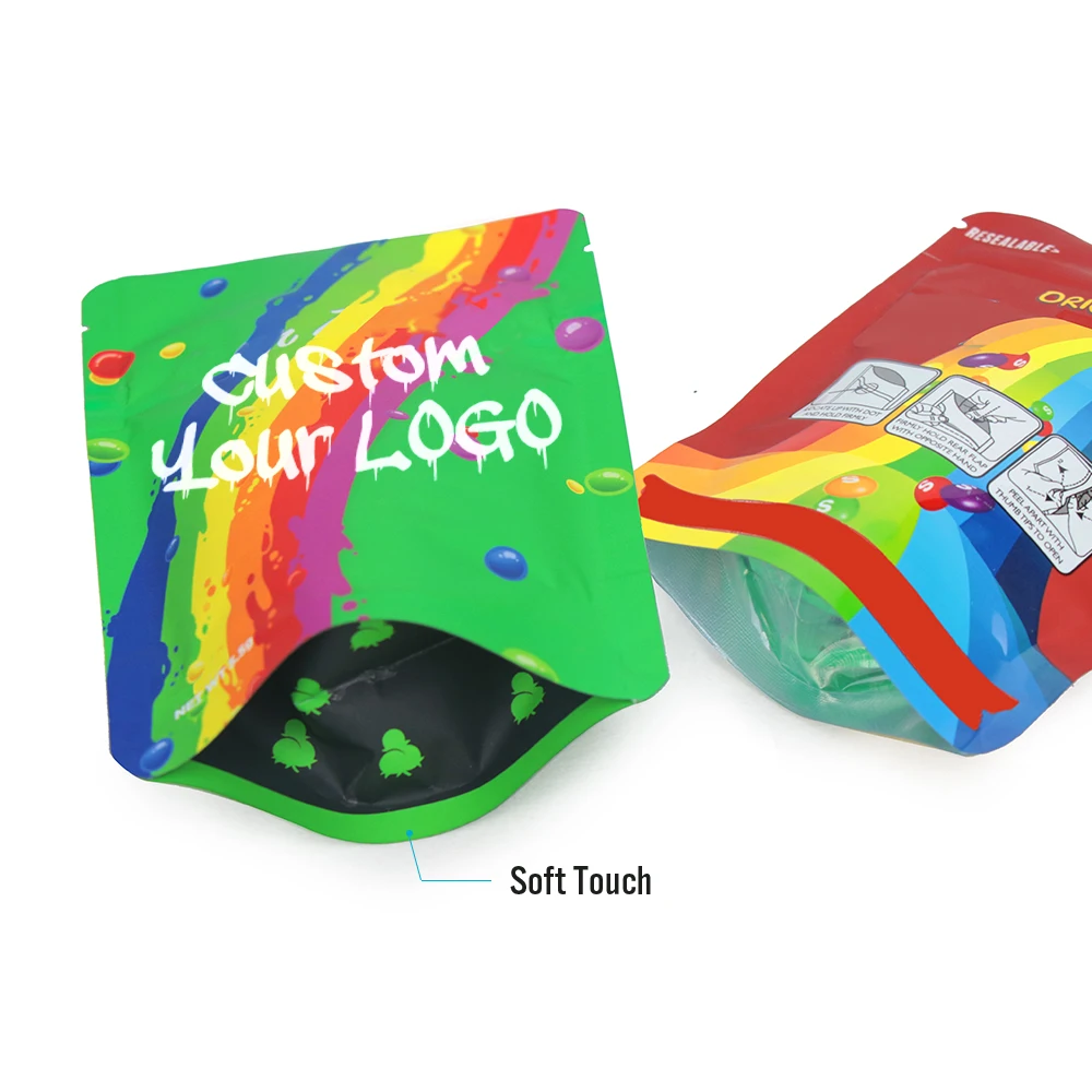 High Quality Custom Logo  Mylar Bag Smell Proof Aluminum Resealable Ziplock Stand Up  Food Packaging Poly Bag