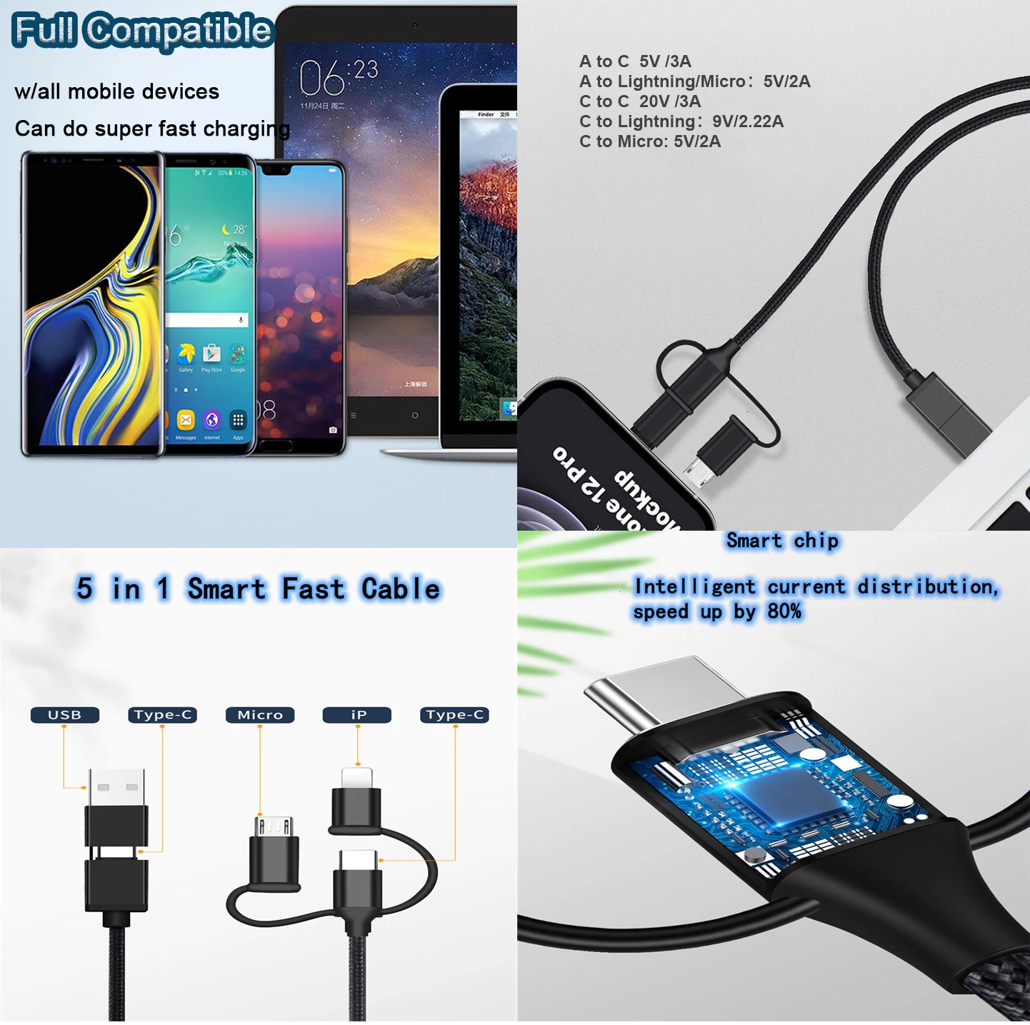 PD 60W Fast Charging Data Cable 2022 Universal 6 In 1 Fast Charging USB Type C Cables